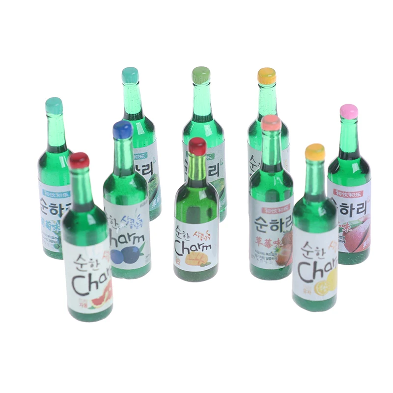 Dollhouse Miniature Wine and Drink Modelo, Finja Jogar Comida, Cozinha Brinquedos, 1:12, 10Pcs