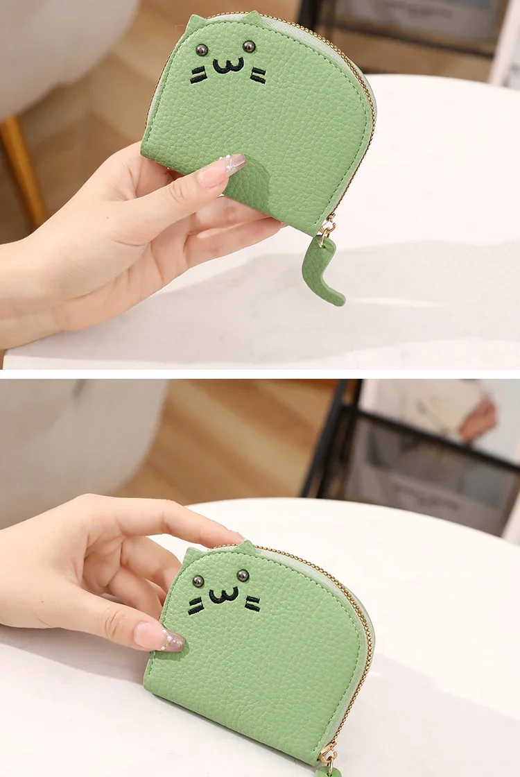 2024 New PU Cartoon Cat Embroidery Card Bag Case Women's Organ Card Wallet Coin Purse Credit Card Holder Clutch Purse Coin Pouch