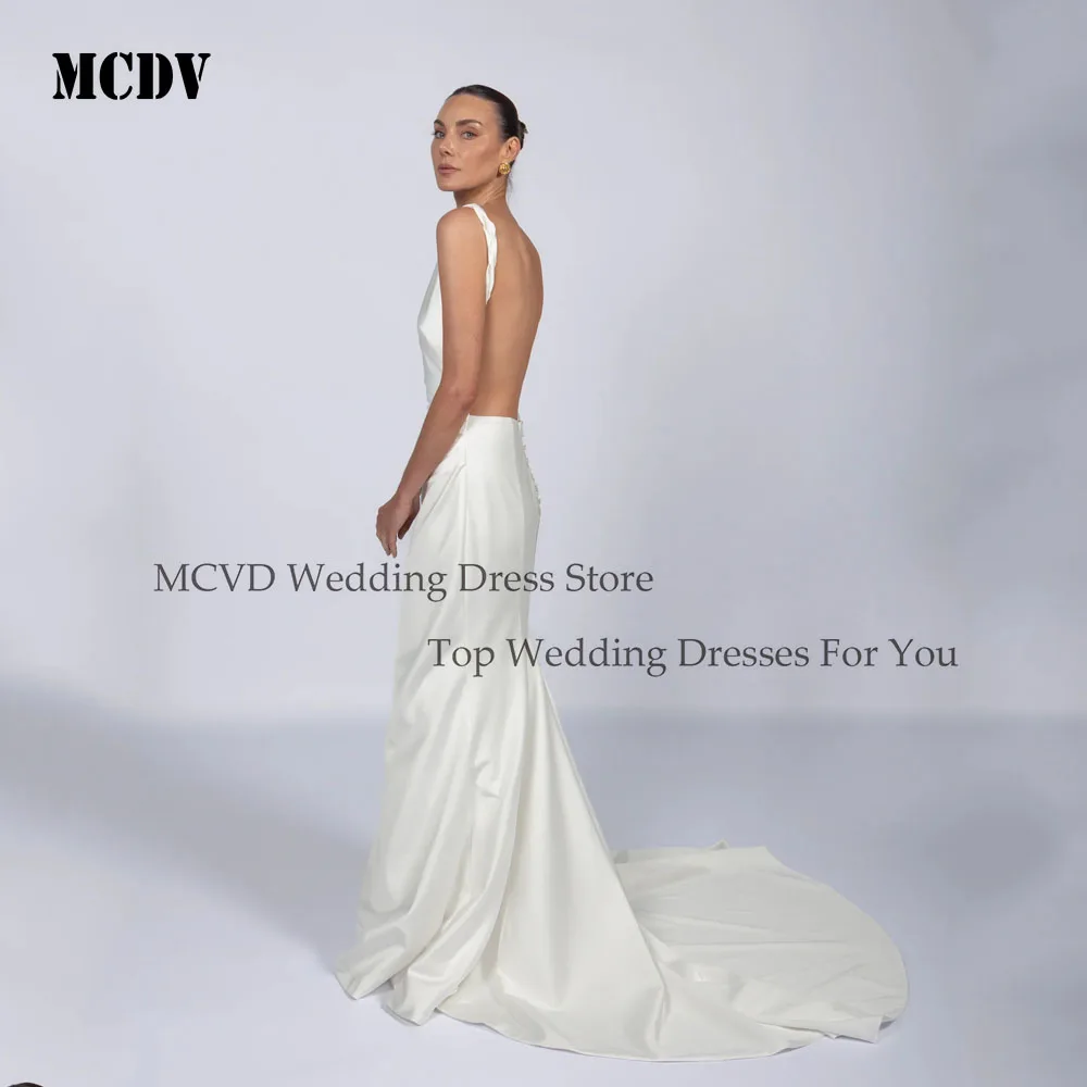 MCDV فستان زفاف مثير بدون ظهر 2025 العروس بلا أكمام حورية البحر السباغيتي الأشرطة زي العرائس مخصص فيستدو دي نوفيا بودا