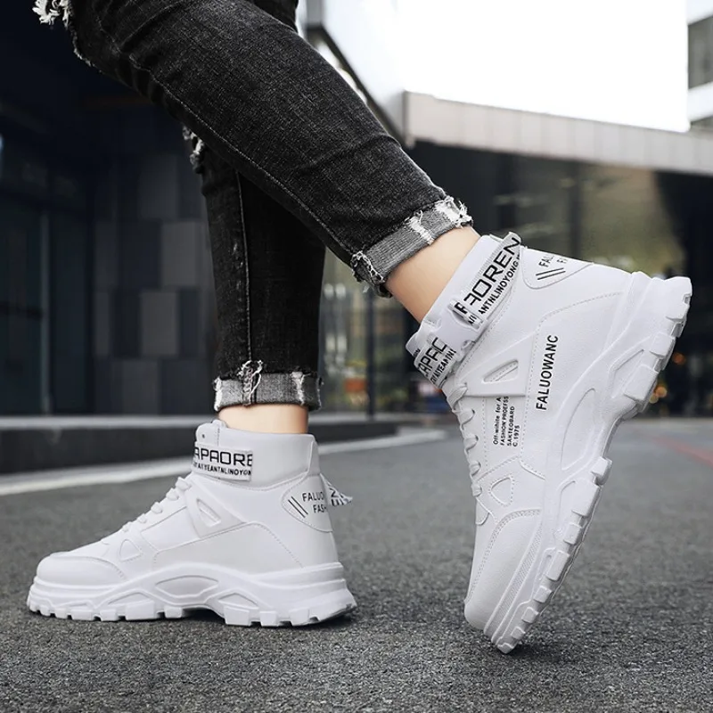 Fashion Trend Men High Top Leather Boots Spring British Platform Ankle Boots Outdoor Breathable Casual Tooling Shoe Botas Hombre