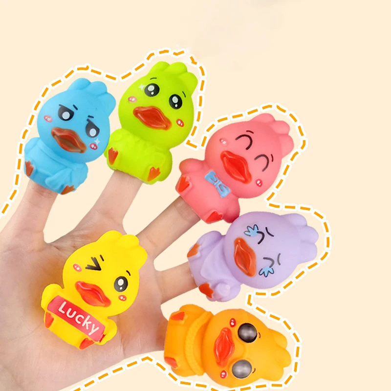 Juego de juguetes de marionetas de dedo de dinosaurio/pato de dibujos animados, Animal lindo creativo, educación temprana, sueño, narración de cuentos, juguete interactivo para dedos