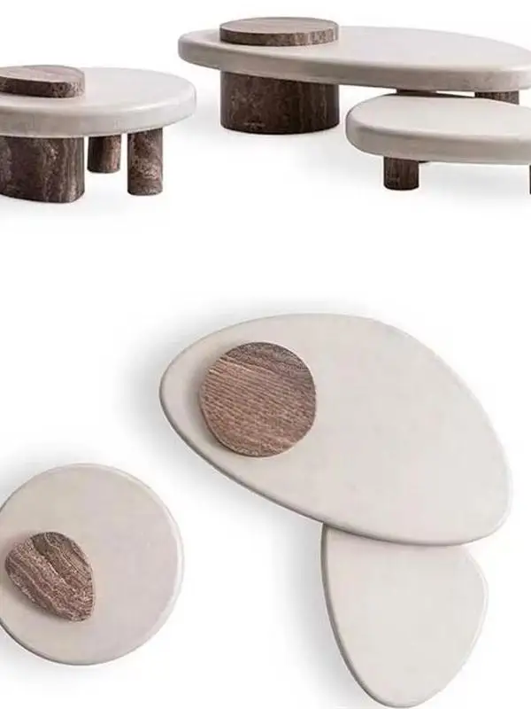 

Wabi Sansan natural travertine rectangular Nordic household light luxury Italian simple oval tea table