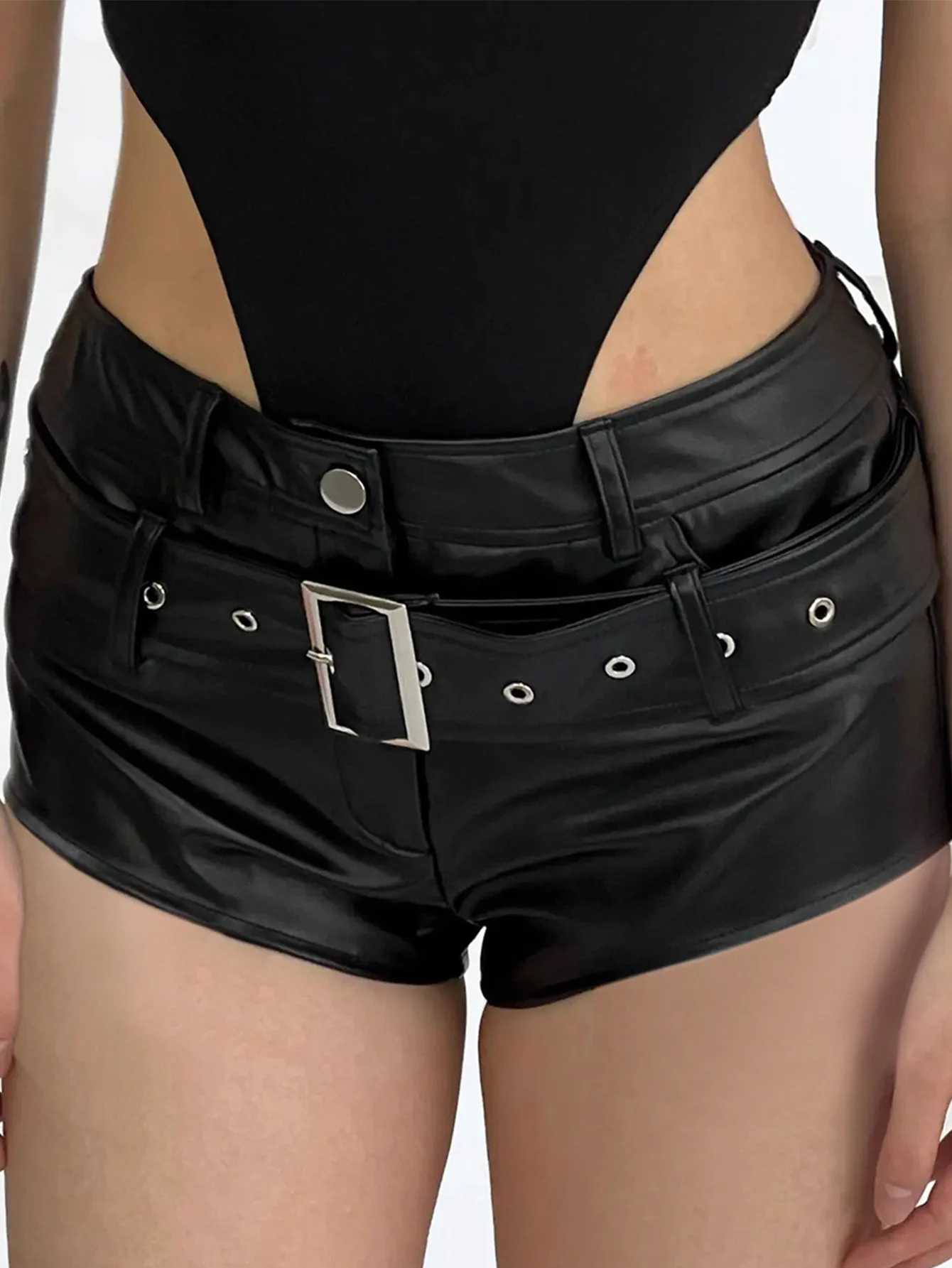 Sexy black Casual y2k booty shorts women summer high waist leather Hot Short streetwear bodycon pants nightclub party PU shorts