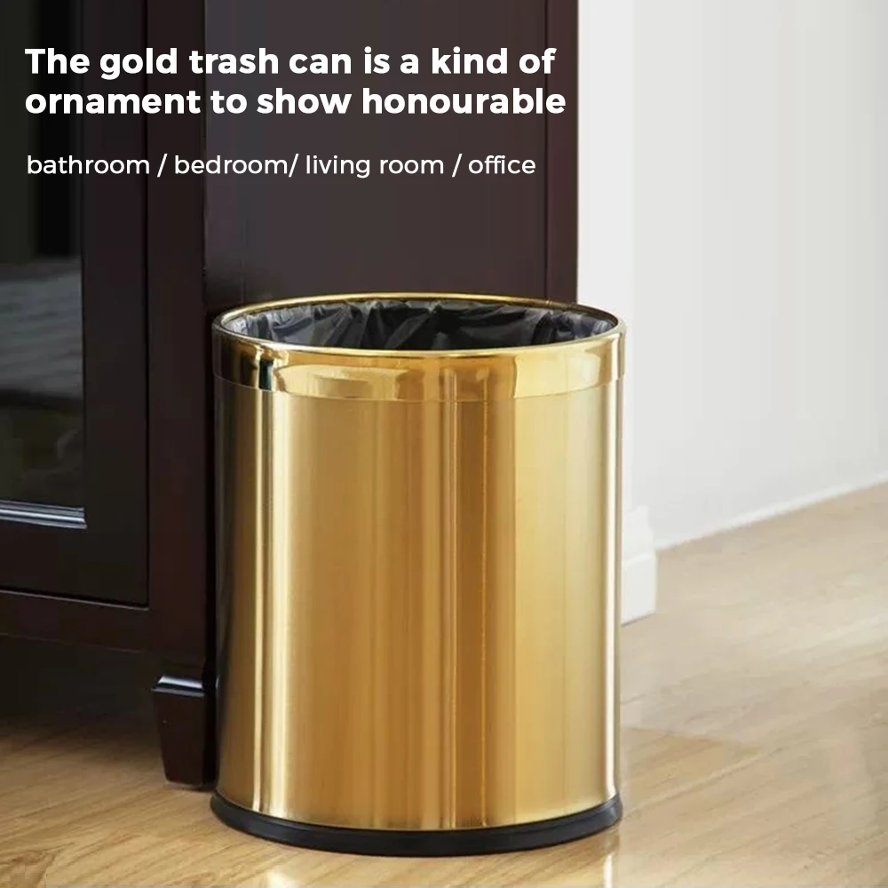 Leasylife Gold Trash Bin ,luxury Garbage Bin,Double Layers Gold Trash Can For Bathroom ,Bedroom ,Kitchen,Hotel, Office