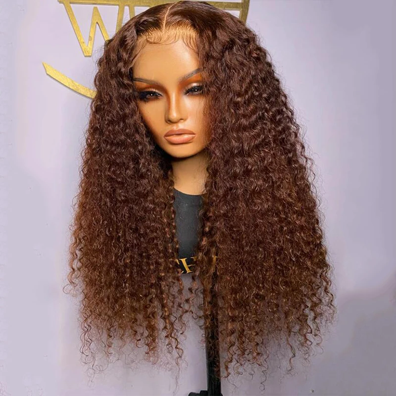 Long Soft Preplucked 26 Inch 180% Density Glueless brown color Kinky Curly Lace Front Wig Fiber For Black Women With Baby Hair