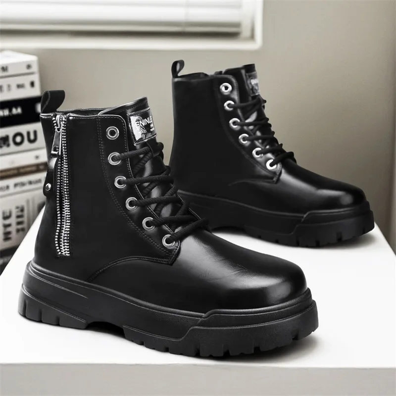 الرجال أحذية عالية الجودة موضة الأحذية الجلدية غير رسمية الدانتيل يصل حذاء من الجلد دراجة نارية منصة التمهيد Zapatillas Hombre أحذية رياضية رجالية #3