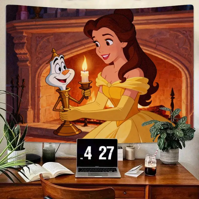 

1 шт., гобелен Disney Beauty & The Beast Belle Lumiere, сказочная принцесса, полиэстеровое настенное искусство, уютный декор для спальни, гостиной, Gif