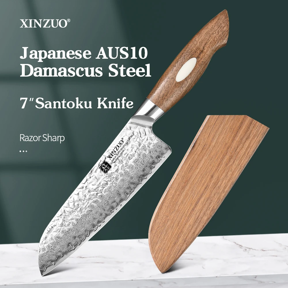 XINZUO 7'' Inches Santoku Knife Damascus Steel Japanese Cooking Knife Sharp And Durable Knife Meat Fruit Home Kitchen Knife