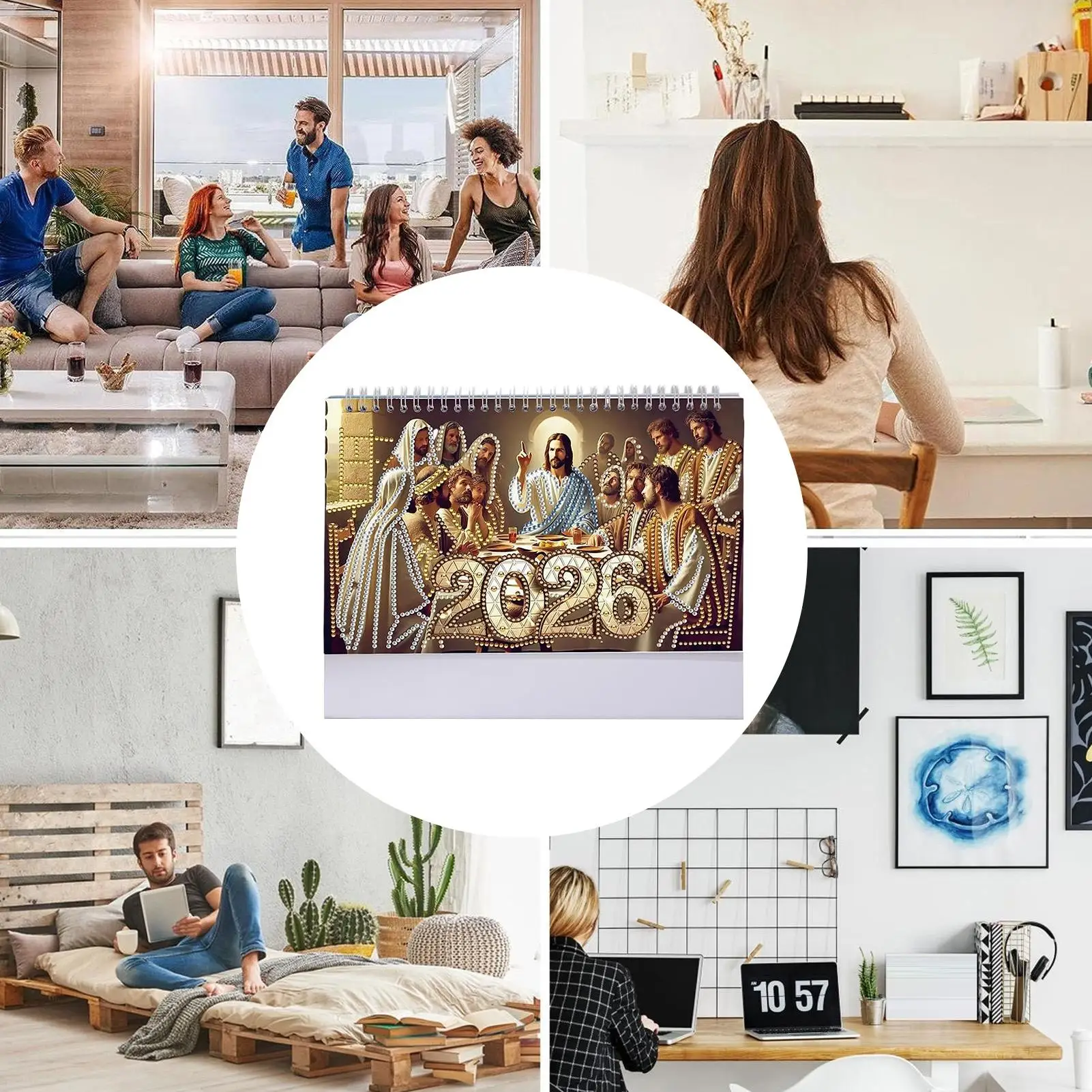 Gem Painting Calendar For Desk 2026 Crystal Painting Monthly Desk Calendar Monthly Funny Organization Cartoon Decor For