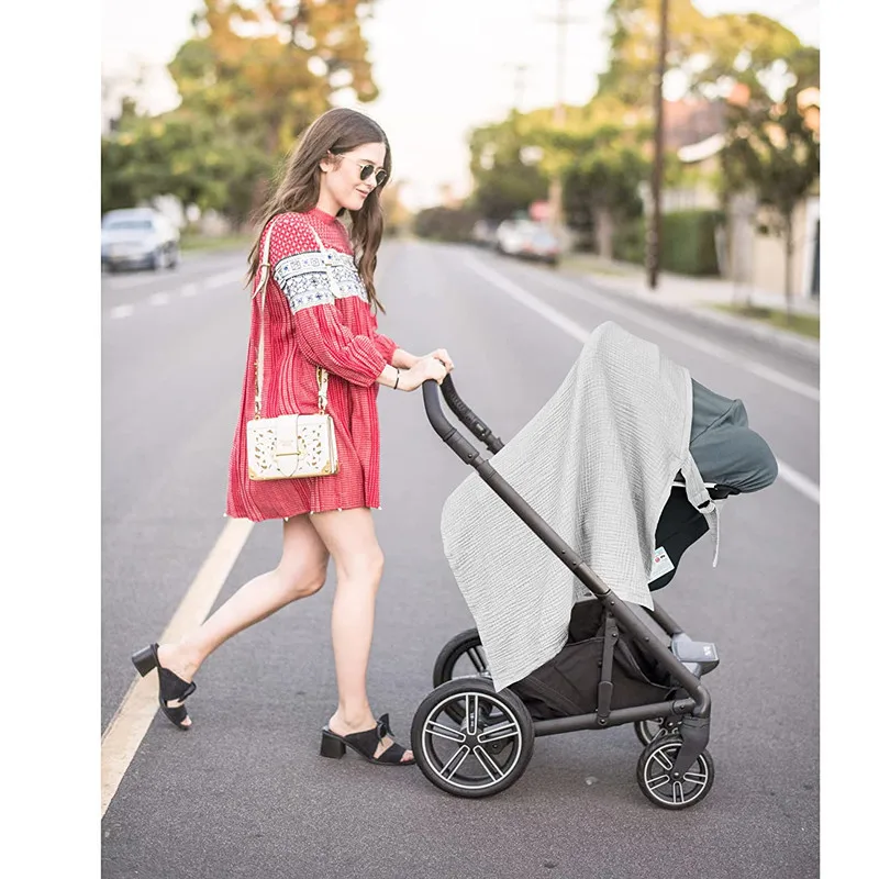 Atmungsaktive Baby-Stillabdeckung Mutterschafts-Stilltuch aus Baumwollmusselin Baby-Fütterungsdecke Sichtschutzschürze Kinderwagen-Decken – Detail 15