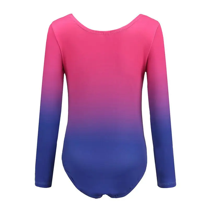 Kids Girls Long Sleeve Diamond Bright Dancewear Body Suit Gradient Color Ballet Gymnastics Dance Practice Costume