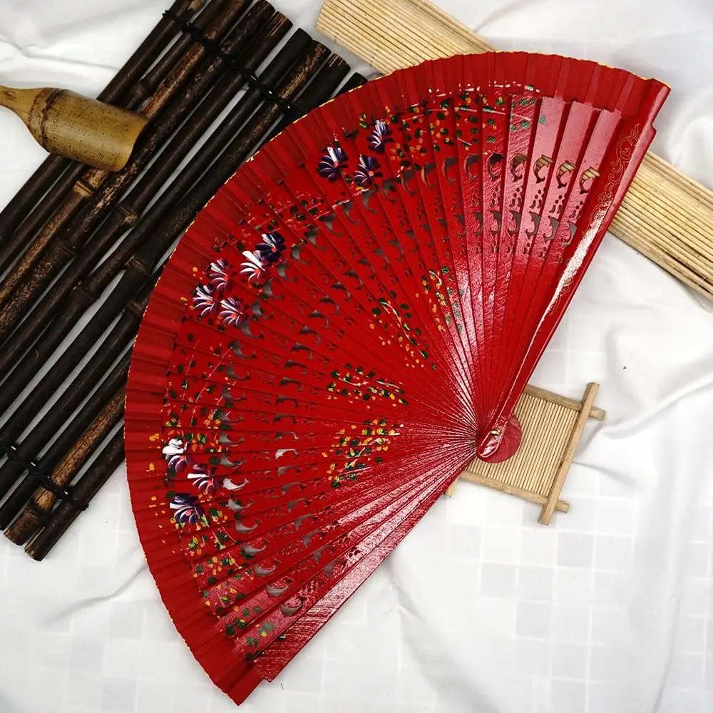 Spanish Dance Fan Classical Hollow Out Wooden Folding Hand Fan Color Painting Home Wedding Decor Fans Gifts for Guest Ventilador