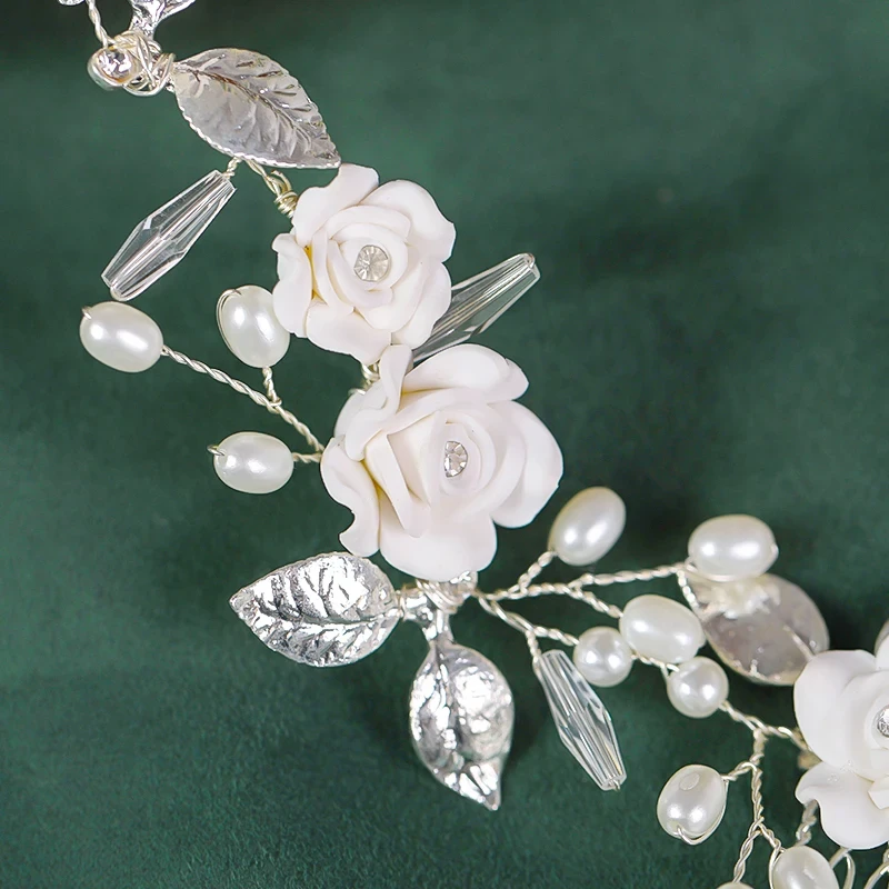 تيجان لؤلؤ وردي فضي اللون للنساء ، أمشاط شعر ، ورقة شجر ، كريستال ، أمشطتين ، عصابة رأس ، إكسسوارات شعر للزفاف ، مجوهرات زفاف