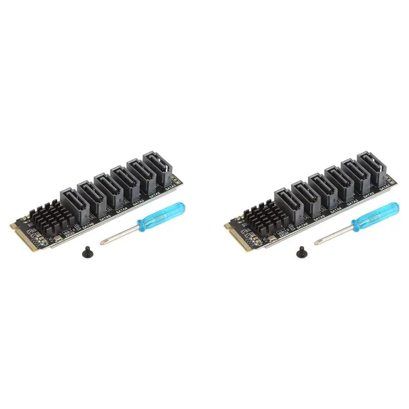QWE-2X M.2 To SATA3.0 Adapter Card, PCB 6Gbps High Speed ASM1166 M.2 PCIE To SATA Expansion Card Support 6 SATA Devices