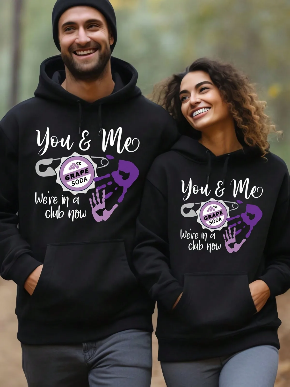 1 قطعة [نمط الزوجين] موضة عادية "أنت وأنا" نمط مطبوعة مطابقة زوجين مقنعين البلوز مريحة وفضفاضة هدية البلوز