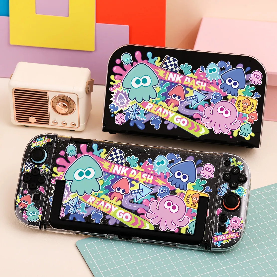 Cute Anime Transparent Case for Nintendo Switch 2 OLED NS Split Glitter Game Console Shell Shockproof Joy-Con Controller Cover