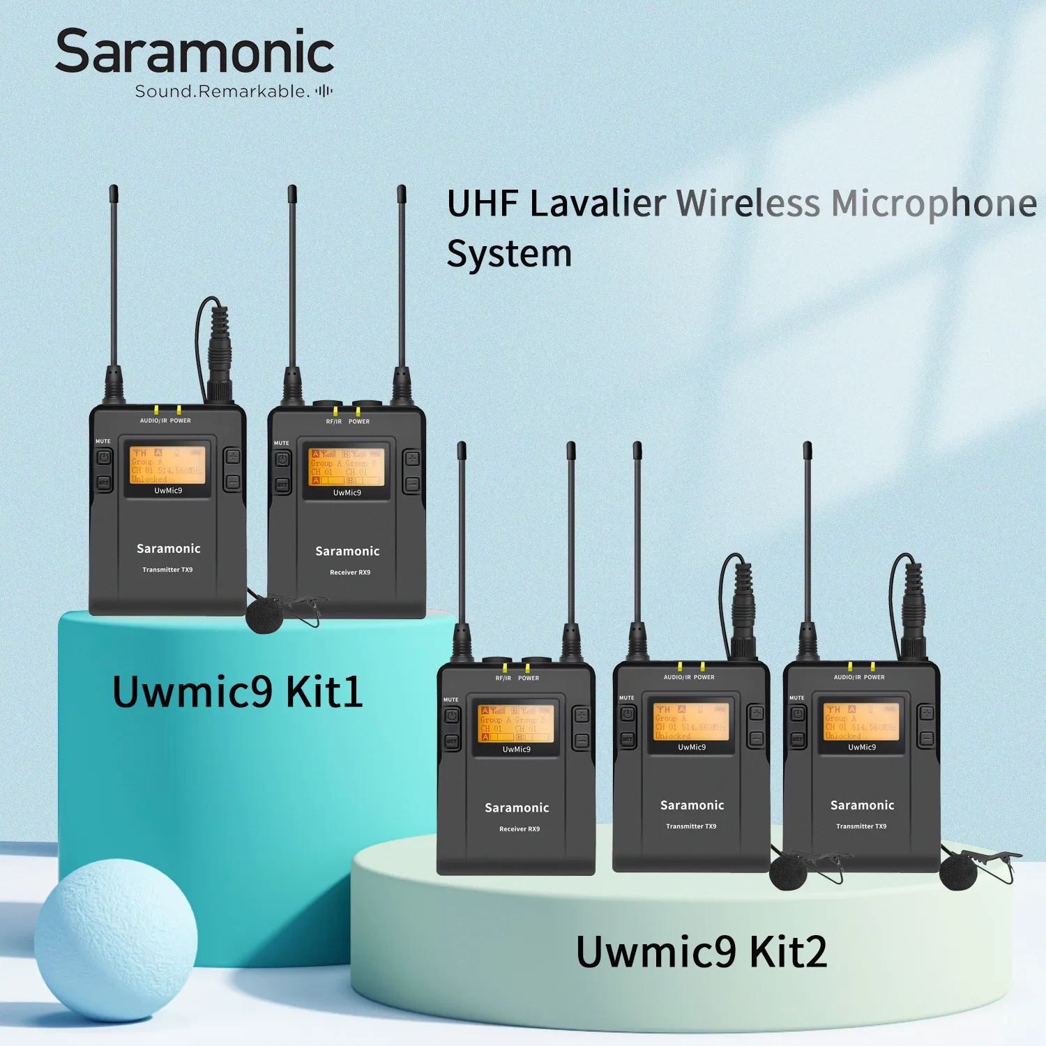 Saramonic Uwmic9 Kit1/2 Professional UHF Wireless Lavalier Microphone for DSLR Camera Sony Camcorder Streaming Youtube Recording