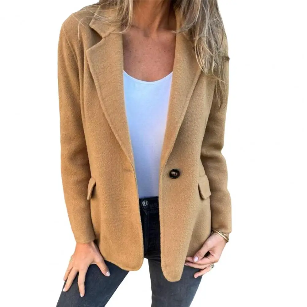 Lady Loose Coat Stylish Mid-length Women's Winter Coat with Single Button Closure Turn-down Collar Warm Insulation for Shopping