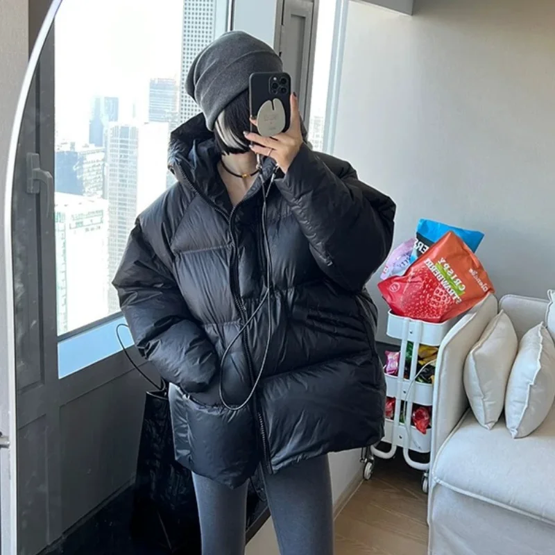 Women\'s Winter Down Jacket Short Puffer Coats Korean Simple Stylish Zippers Parker Thickened Loose Warm Short Female Outerwears