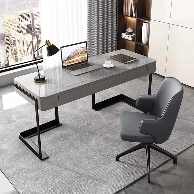 

Fashion Sintered Stone Desk with Drawer and Stainless Steel Legs,Contemporary Writing Table for Home Office or Study Room