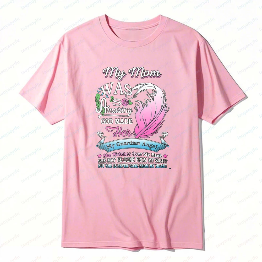Guardian Angel Mom T-Shirt Amazing Mother Memorial Graphic Loving Feather Tee Casual Cotton Tops Mother's Day Gift Women Clothes