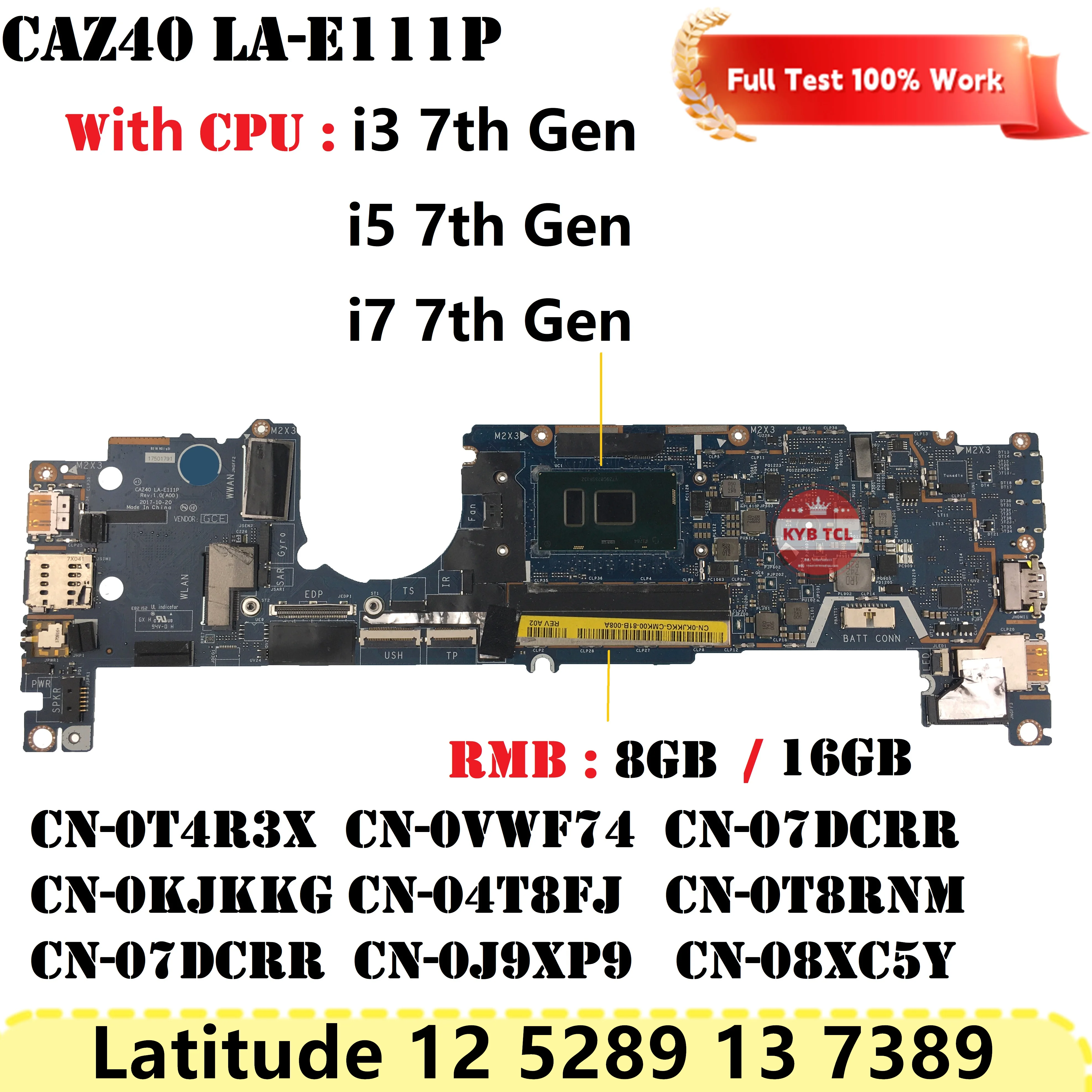 8XC5Y CN-08XC5Y CN-04T8FJ 04T8FJ Mainboard CAZ40 LA-E111P For DELL Latitude 12 5289 13 7389 Laptop Motherboard 08XC5Y Notebook