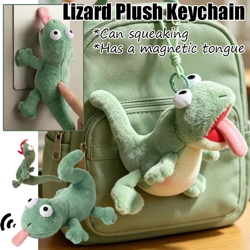 Creative Sound Making Lizard Plush Keychain, Magnetic Tongue Stuffed Animal, Abstract Cute Toy Gift for Kids Birthday