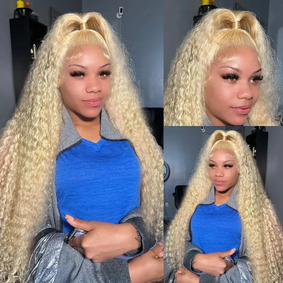 Melodie 34 Inch 613 Blonde Colored 13x4 Lace Frontal Human Hair Wig Deep Wave Glueless Curly 150 Density For Women