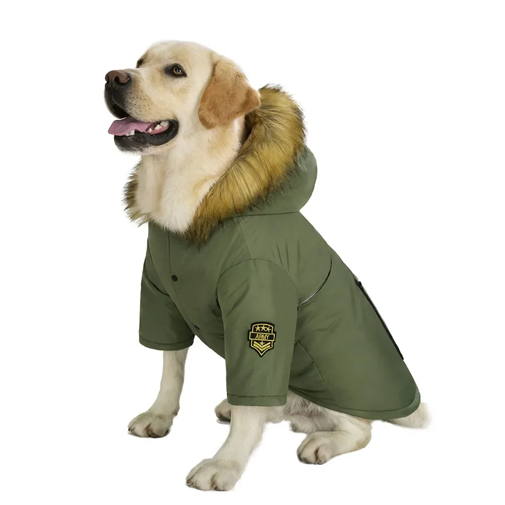 Hooded Dog Winter Warm Down Jacket Waterproof Fur Collar Dog Christmas Clothes Thicker Dog Accessories for Large Dogs