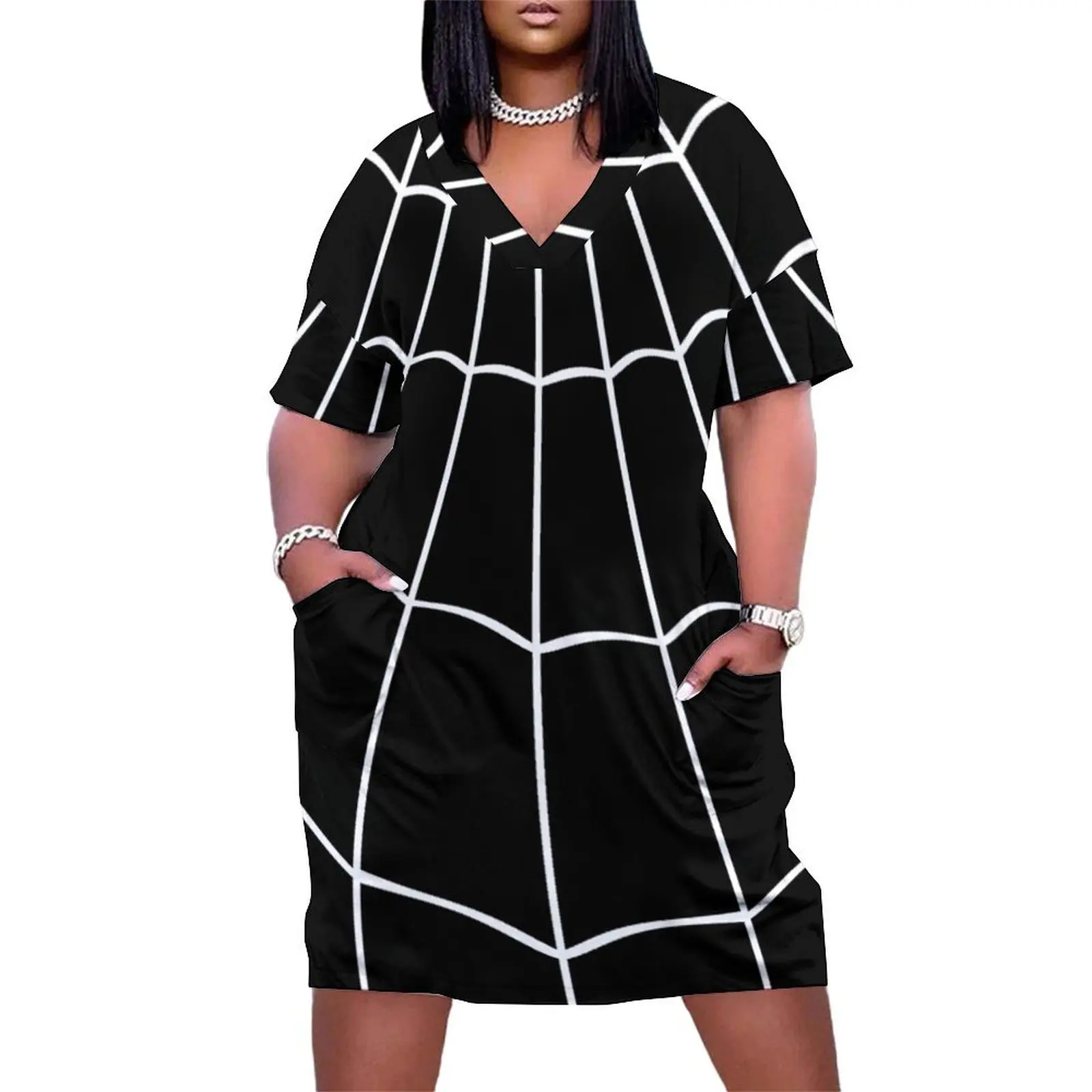 

Spider Web - Black Loose Pocket Dress women long dresses cocktail dresses