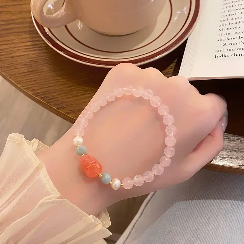 

AngLang Sweet Natural Stones Agate Pixiu Ross Quartz Crystal Freshwater Pearl Beaded Strand Bracelets Women Fine Jewelry YBR942