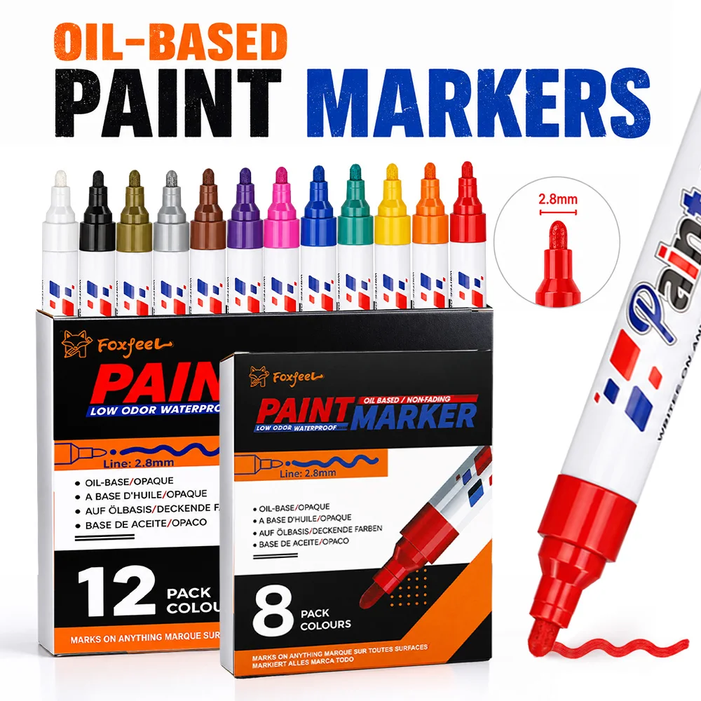1/8/12 Colors Paint Marker Waterproof Uv Resistant Marking Painting Outlining DIY Projects Metal Glass Stone School Office Tools