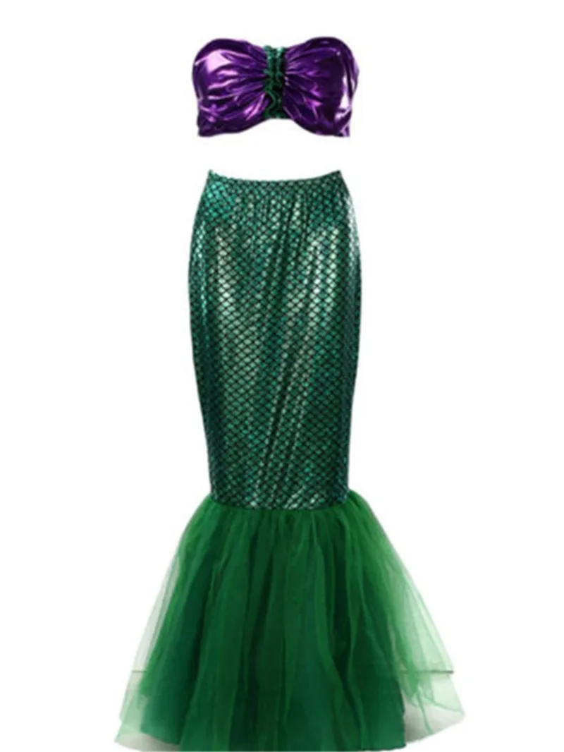 2XL Sexy Women's Stage Performance Clothing Set, Strapless Mermaid Bra Tube Tops + Fish Scale Print Fishtail Skirt  2025 New BL9