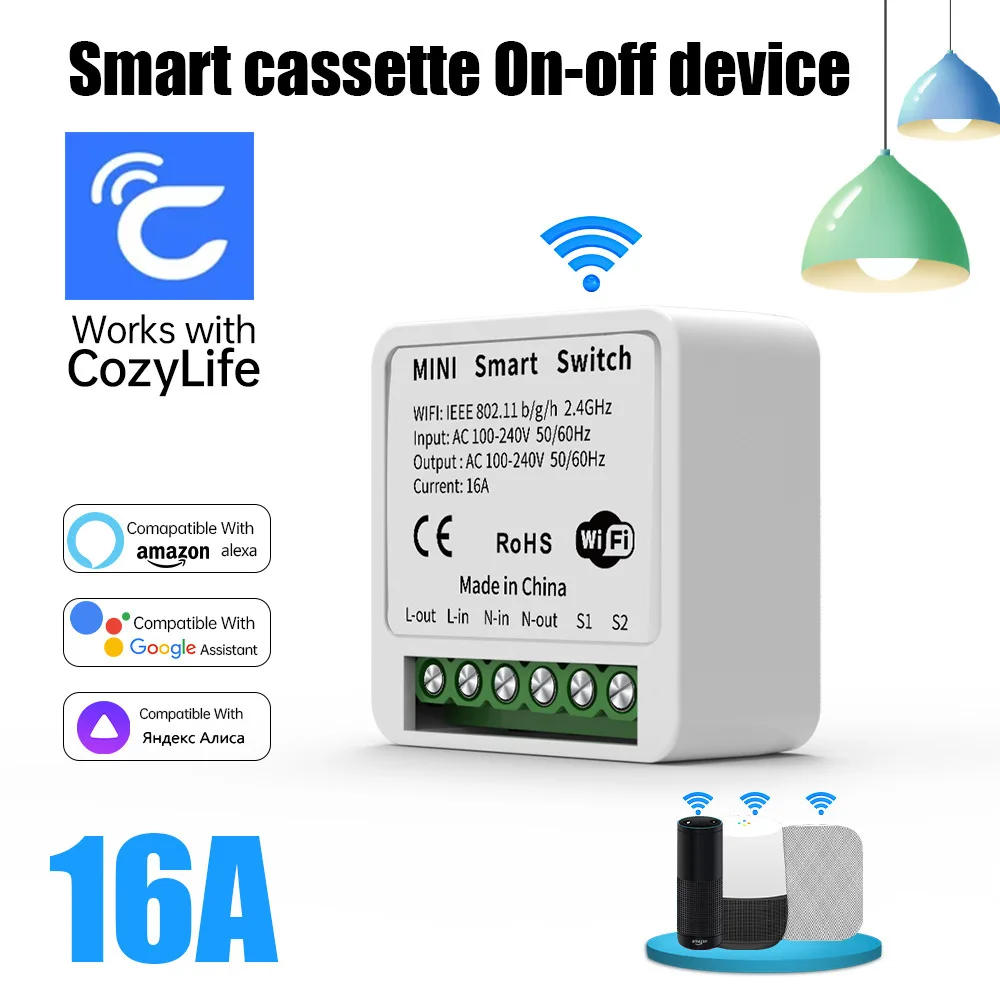 

Tuya Mini 16A Wi-Fi Switch Приложение Smart Life 2-стороннее управление Модуль автоматизации умного дома Прерыватель Работа для Alexa Google Home