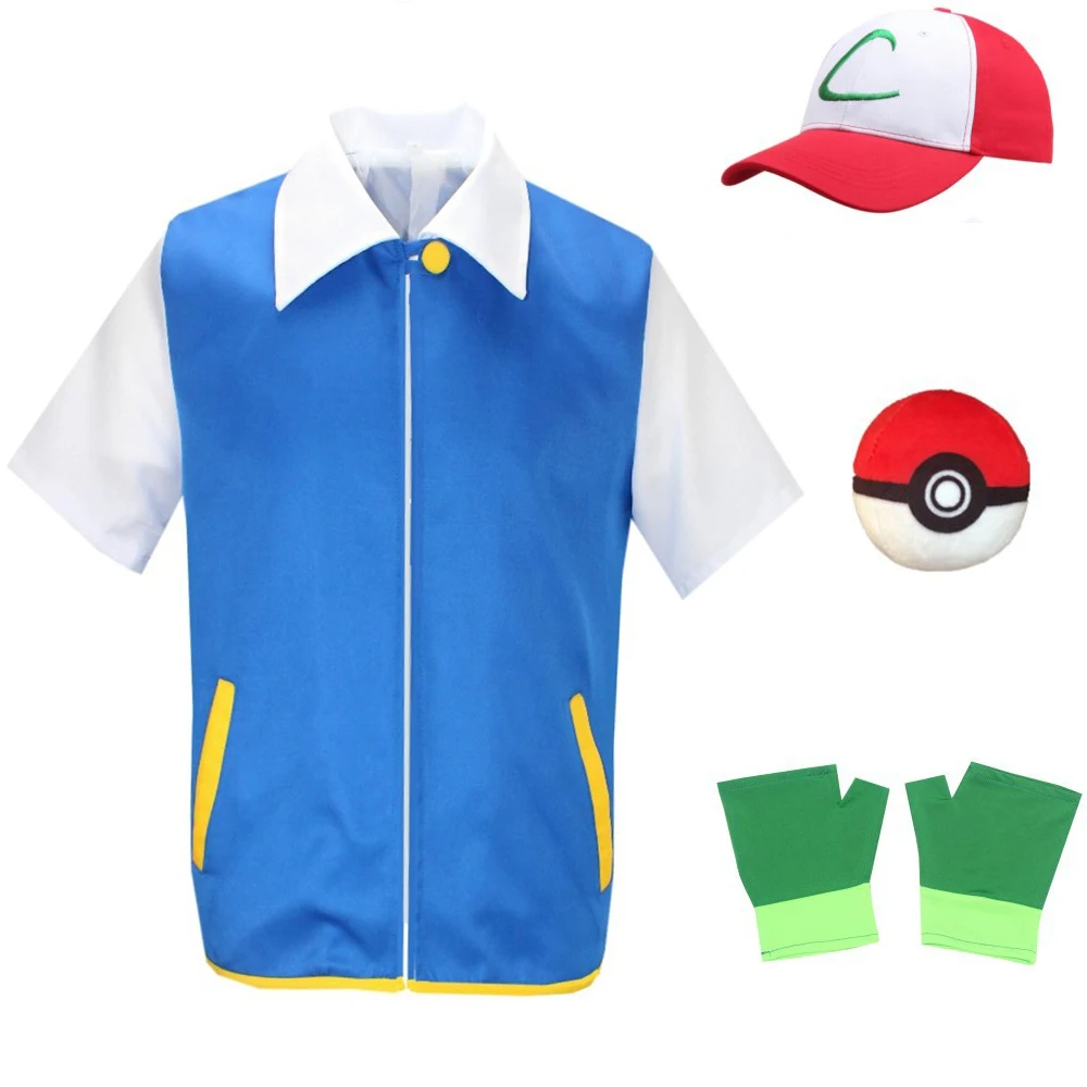 

Anime Trainer Cosplay Costume Set Blue Vest with Cap & Full Accessories, Cartoon Adventure Outfit for Halloween & Cosplay Events
