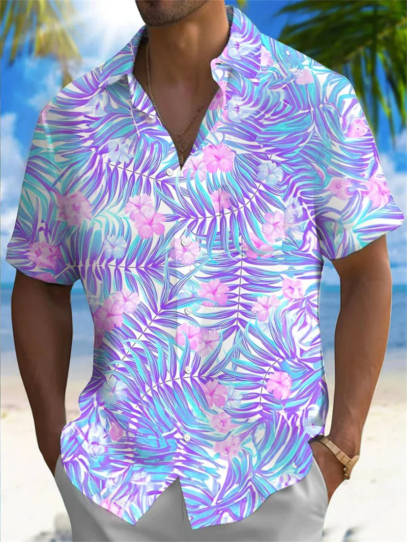 2025 Summer Animal Crane Men's Short sleeved Shirt Hawaii Shirt 3D Plant Printed Plus Size Beach Flower