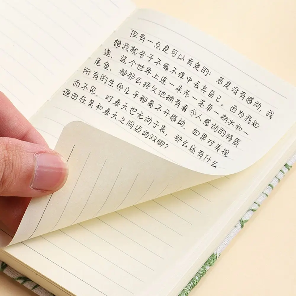 Durable Stylish Leaf Hand Ledger Fabric Cover Morandi Embroidered Notebook Compact Cotton Cloth Binding Pocket Book Stationery