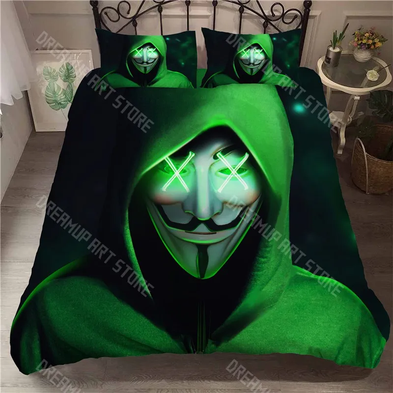 3D Printed A-Anonymus with Mask Bedding Set for Boys Girls Duvet Cover Pillowcase Twin Queen King Full Single Double Sizes