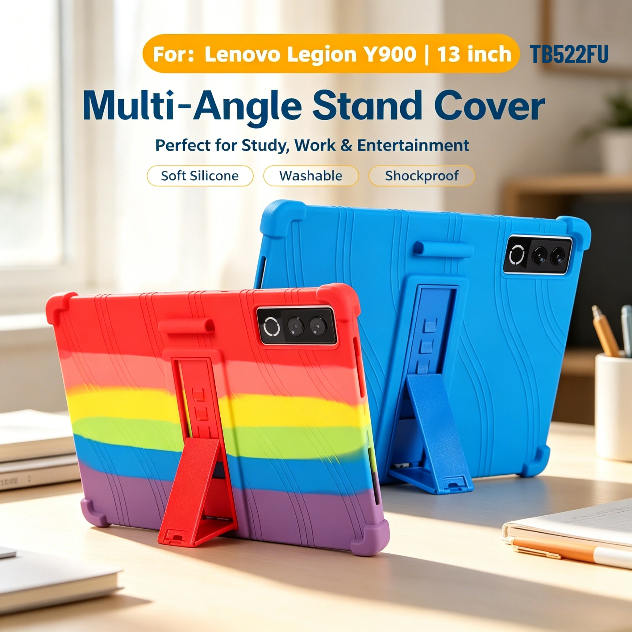 Tablet Cover for Lenovo Legion Y900 13 TB522FU 2026 Soft Silicone Case Multi-Angle Stand Anti-drop Washable Protective Cover