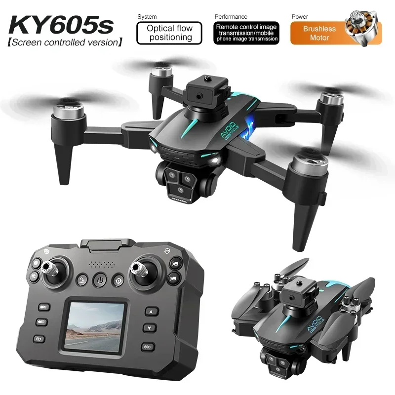 

2024 New KY605S Screen Control Drone With Display Screen Obstacle AvoidanceThree Camera HD Aerial Photography Dron Toys Gift