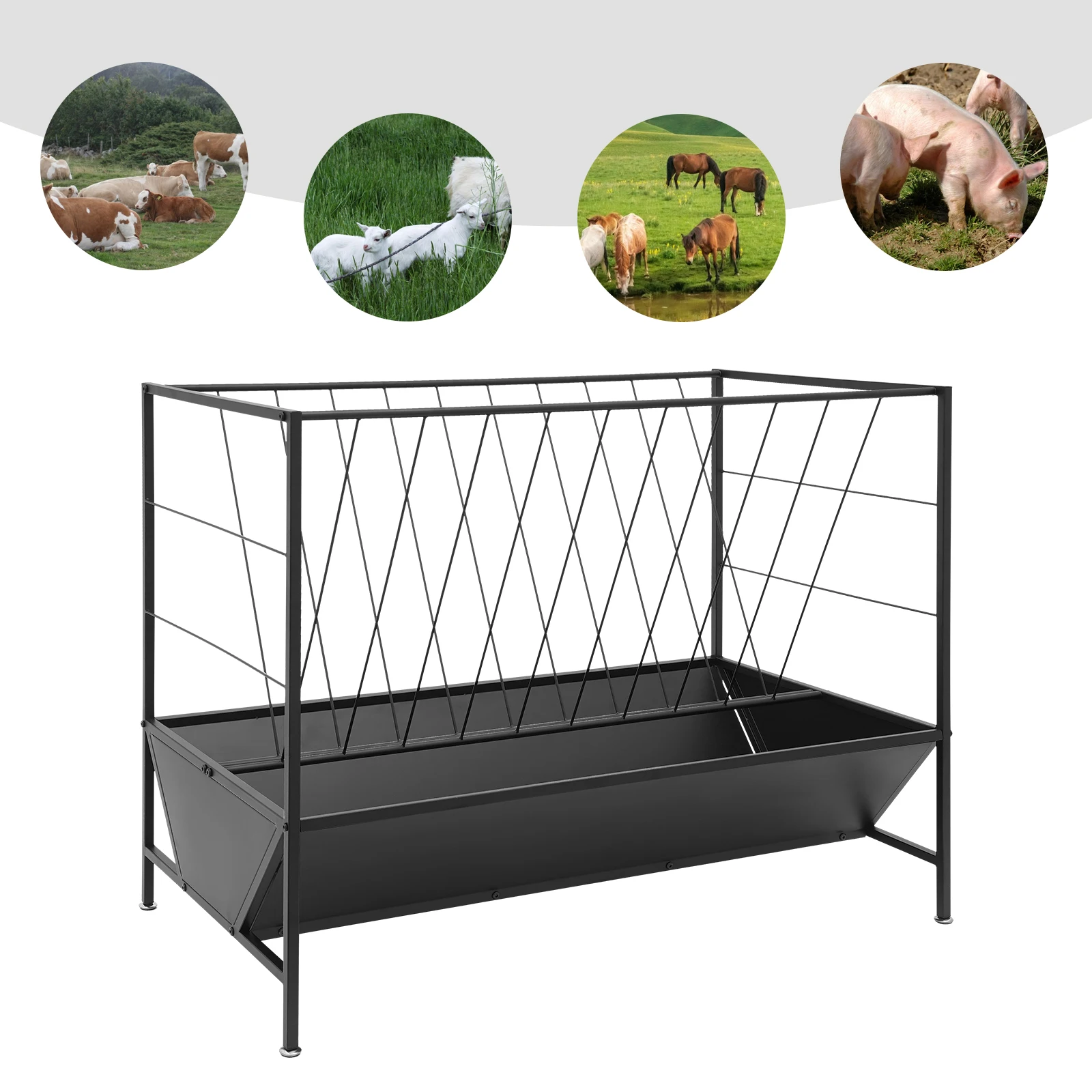 Pasture Hay Feeder, Heavy Duty 2-in-1 Livestock Feeder, Large-Capacity Hay Feeder