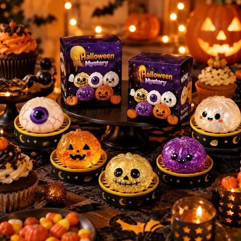 For Kids Adults Halloween Ghost Dumpling Squishy Toy Slow Rising Glitter Stress Relief Fidget Anti-Anxiety Halloween Party Gifts