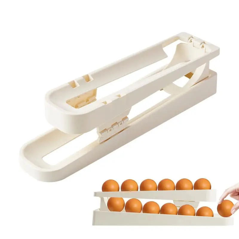 Auto Rolling Fridge Egg Organizer Egg Tray Organizer Folding Double Layer Holds Up To 13 Eggs Tray Automatic Rolling Space