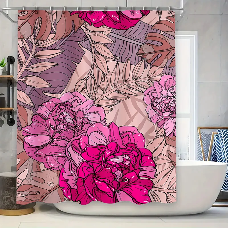 

Розовый пион, занавеска для душа, ткань, декоративный коврик для ванной, водонепроницаемый моющийся аксессуар для ванной комнаты, цветочный дизайн