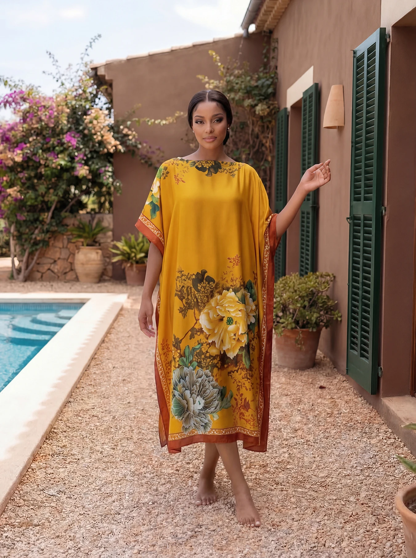 Long African Gown Dress with Scarf Middle East Arab Women's Clothing Polyester Woven Spring Summer Casual Beach Party Streetwear