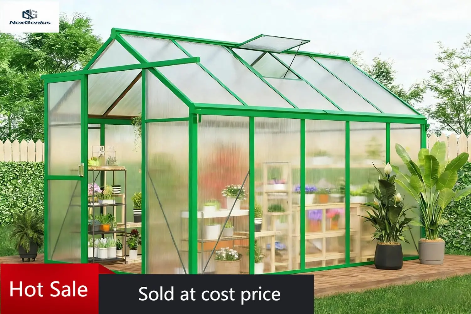 

Теплица 6x10 футов для улицы, поликарбонатная теплица с вентиляционным люком, колышками для крепления к земле, запираемой дверцей, алюминиевая, большая, с возможностью прохода