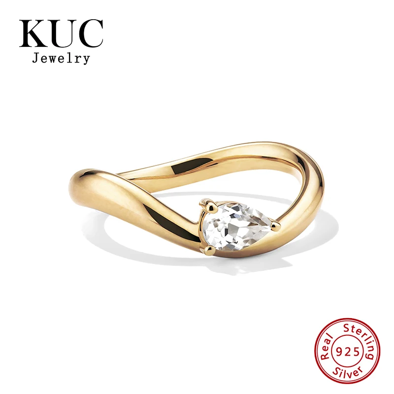 KUC Fine Jewelry Luxury and Exquisite S925 Sterling Silver Pear-shaped Zirconia Wave-shaped Ring