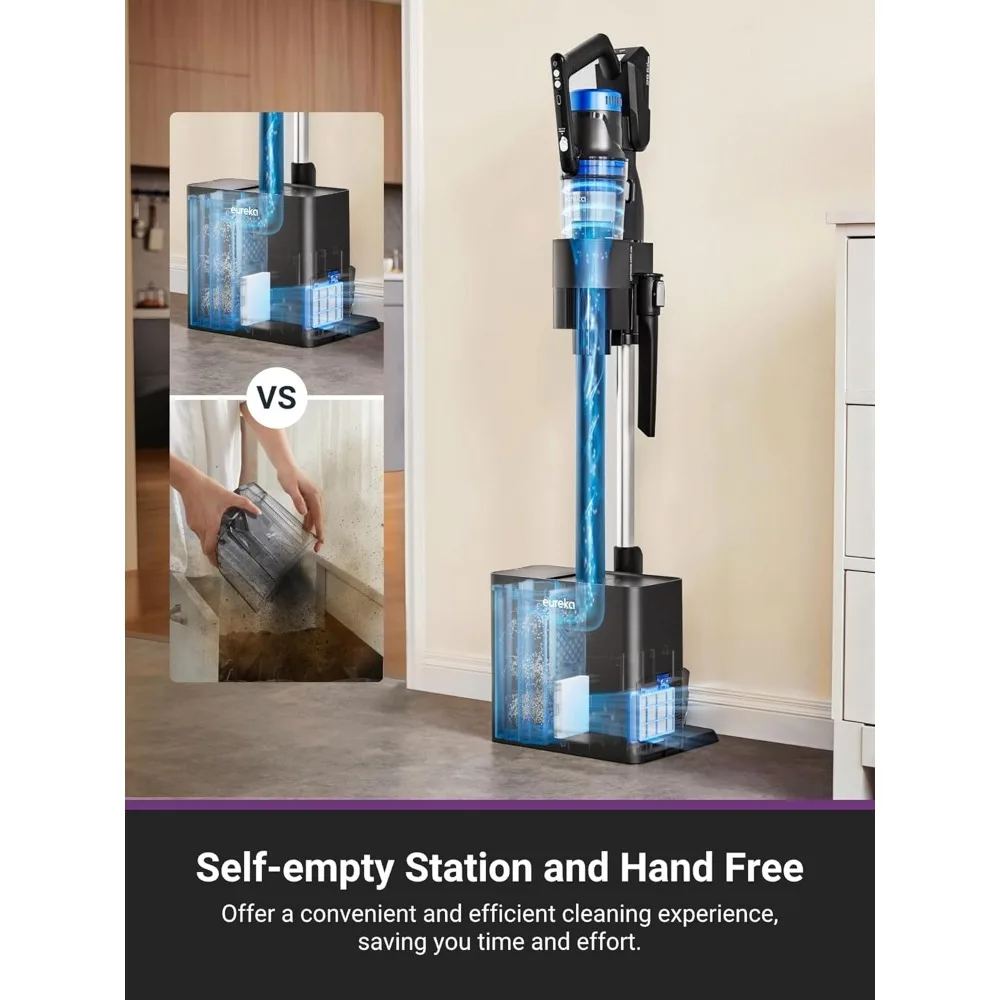 

Cordless Stick Vacuum Cleaner w Station Powerful Multi-Surface Floor Cleaning, 5-Layer Filter, Blue