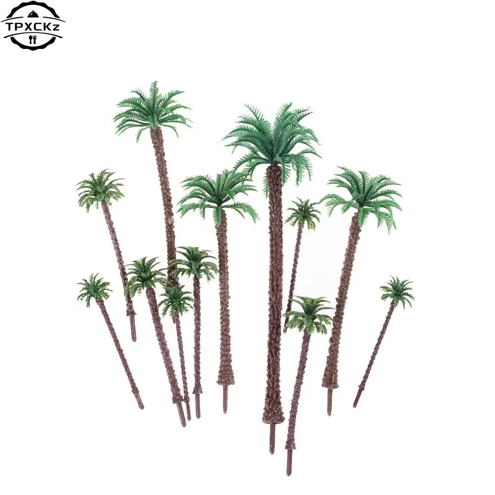 10pcs Mini Green Scenery Landscape Model Green Coconut Palms Tree Different Sizes Home Decor Ornaments