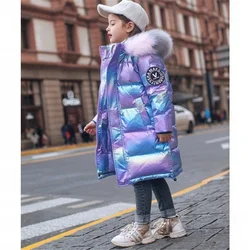 -30℃ Winter Down Long Jacket Girls Thick Warm Hooded Cotton Coat Children Clothing 5-14 Years Kids Parka Snowsuit Outerwear